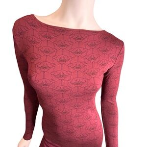 New YALA Burgundy Viscose Bodycon Ruched Dress XS